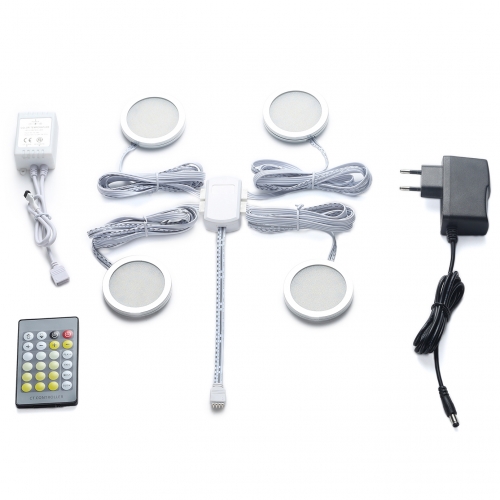 DC12V 3W/PCS 4PCS Dual Color Color Temperature Changeable Aluminum Alloy Slim Under Cabinet LED Puck Lights Kit DC12V 3W/PCS 4PCS Dual Color Color Temperature Changeable Aluminum Alloy Slim Under Cabinet LED Puck Lights Kit